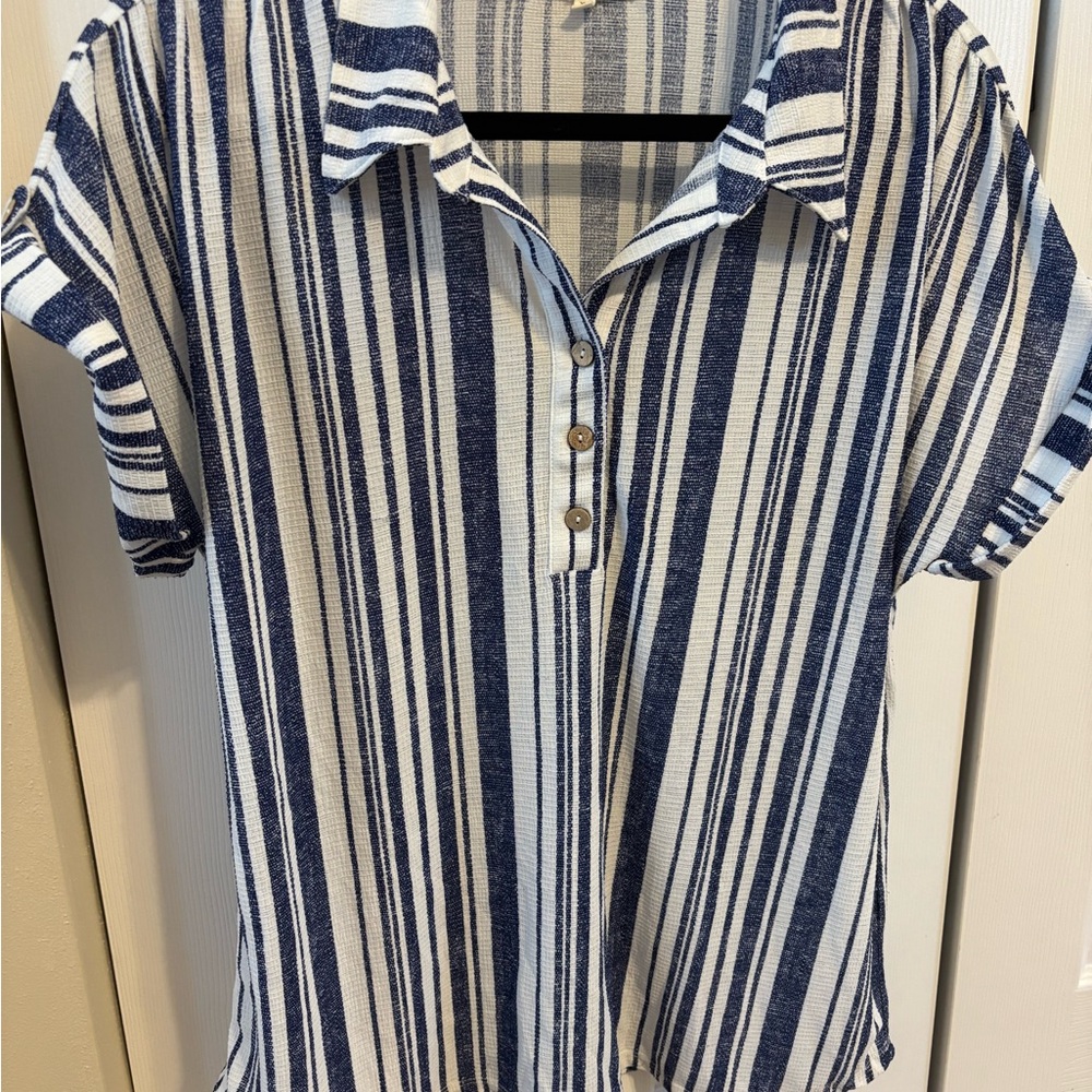 Blue and White Striped Women's Top